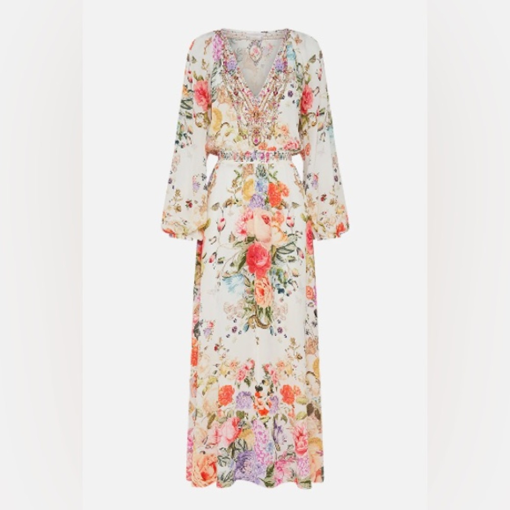 Camilla Silk Chiffon, Floral Maxi Dress in Sew Yesterday print